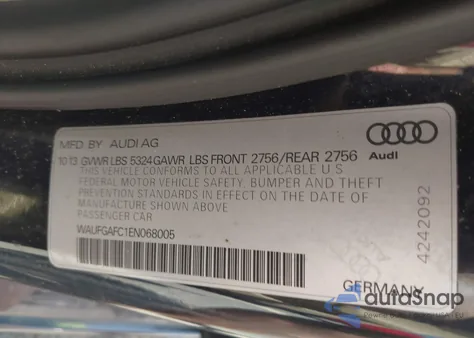 2014 Audi A6 3.0T Premium Plus from USA, damaged, VIN WAUFGAFC1EN068005
